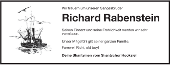 Traueranzeige von Richard Rabenstein von Jeversches Wochenblatt