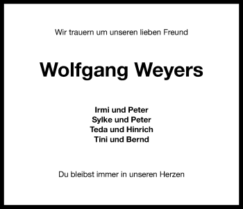 Traueranzeige von Wolfgang Weyers von Wilhelmshavener Zeitung