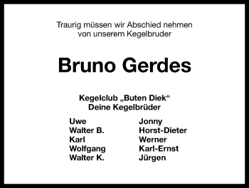 Traueranzeige von Bruno Gerdes von Wilhelmshavener Zeitung