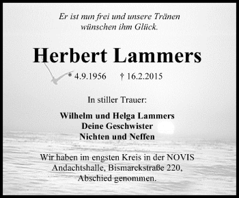 Traueranzeige von Herbert Lammers von Wilhelmshavener Zeitung