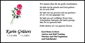 Traueranzeige von Karin Grüters von Wilhelmshavener Zeitung