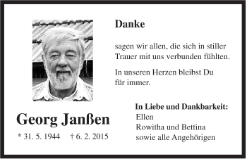 Traueranzeige von Georg Janßen von Rhein-Zeitung