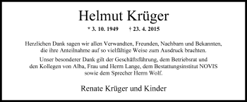 Traueranzeige von Helmut Krüger von Wilhelmshavener Zeitung