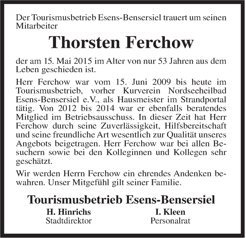  Traueranzeige für Thorsten Ferchow vom 19.05.2015 aus Rhein-Zeitung