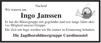 Traueranzeige von Ingo Janssen von Rhein-Zeitung