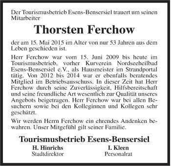 Traueranzeige von Thorsten Ferchow von Rhein-Zeitung