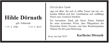 Traueranzeige von Hilde Dörnath von Jeversches Wochenblatt