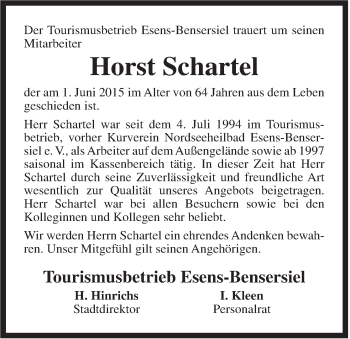 Traueranzeige von Horst Schartel von Rhein-Zeitung