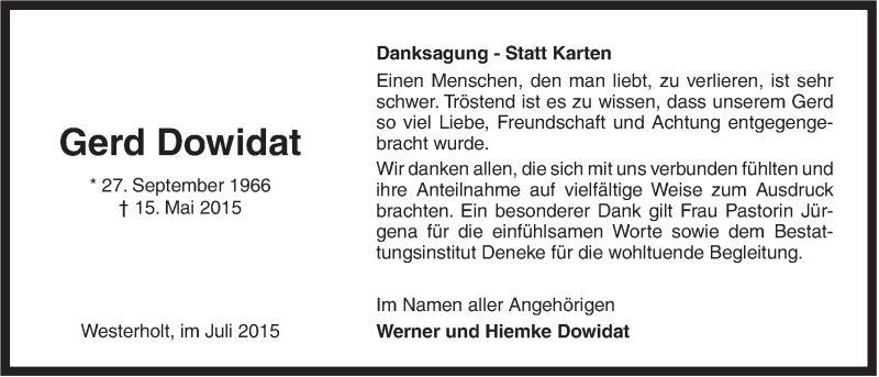  Traueranzeige für Gerd Dowidat vom 04.07.2015 aus Rhein-Zeitung