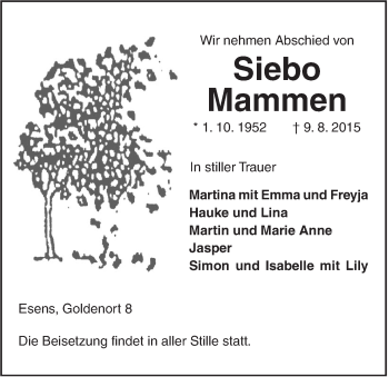 Traueranzeige von Siebo Mammen von Rhein-Zeitung