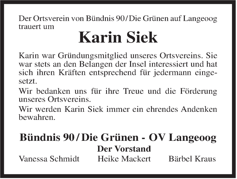  Traueranzeige für Karin Siek vom 01.08.2015 aus Rhein-Zeitung