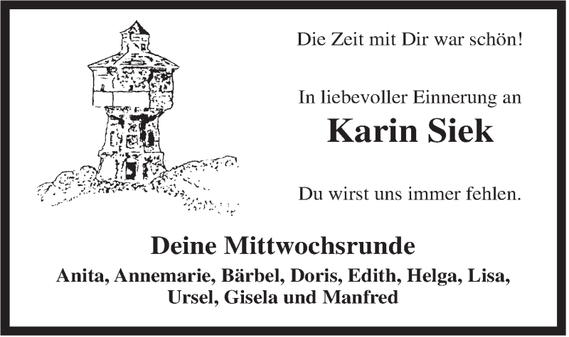  Traueranzeige für Karin Siek vom 01.08.2015 aus Rhein-Zeitung