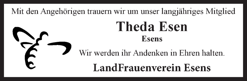  Traueranzeige für Theda Esen vom 23.12.2016 aus Rhein-Zeitung