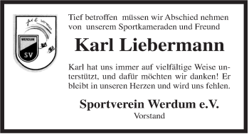 Traueranzeige von Karl Liebermann von Rhein-Zeitung