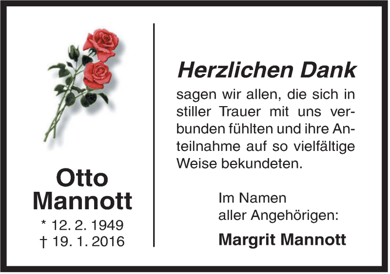  Traueranzeige für Otto Mannott vom 20.02.2016 aus Rhein-Zeitung
