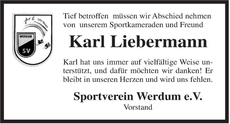  Traueranzeige für Karl Liebermann vom 16.02.2016 aus Rhein-Zeitung