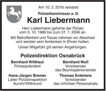 Traueranzeige von Karl Liebermann von Rhein-Zeitung