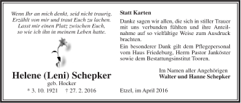 Traueranzeige von Helene Schepker von Rhein-Zeitung