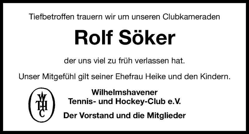 Traueranzeige für Rolf Söker vom 12.05.2016 aus Wilhelmshavener Zeitung