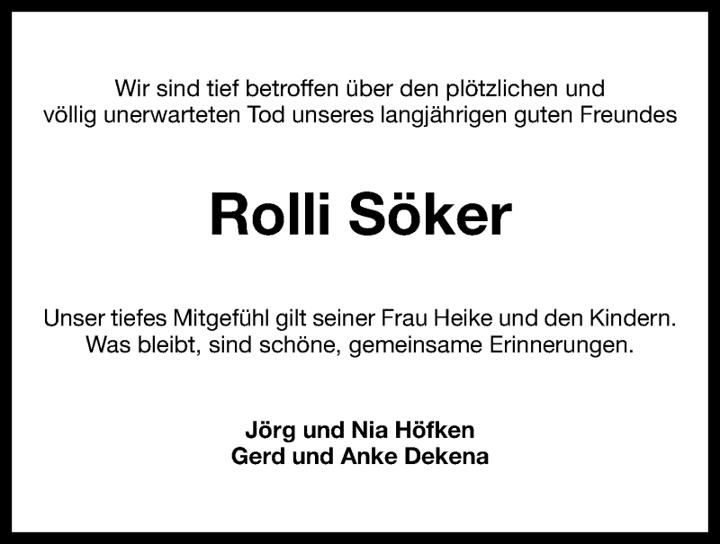  Traueranzeige für Rolf Söker vom 11.05.2016 aus Wilhelmshavener Zeitung