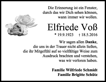 Traueranzeige von Elfriede Voß von Wilhelmshavener Zeitung