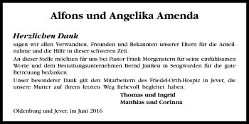Traueranzeige von Alfons und Angelika Amenda von Wilhelmshavener Zeitung