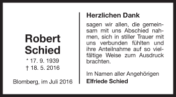 Traueranzeige von Robert Schied von Rhein-Zeitung