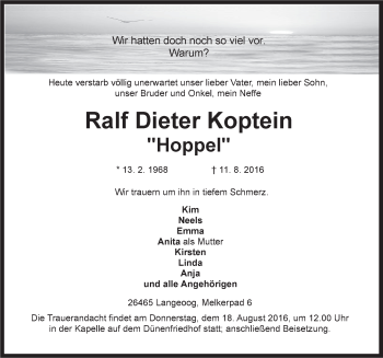 Traueranzeige von Ralf Dieter Koptein von Rhein-Zeitung