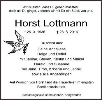 Traueranzeige von Horst Lottmann von Wilhelmshavener Zeitung