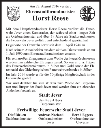 Traueranzeige von Horst  Reese von Rhein-Zeitung