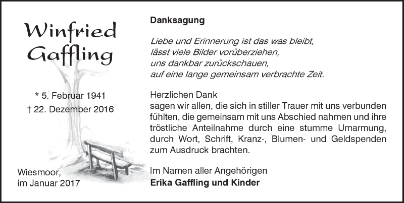  Traueranzeige für Winfried Gaffling vom 21.01.2017 aus Rhein-Zeitung