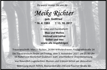 Traueranzeige von Meike Richter von Wilhelmshavener Zeitung