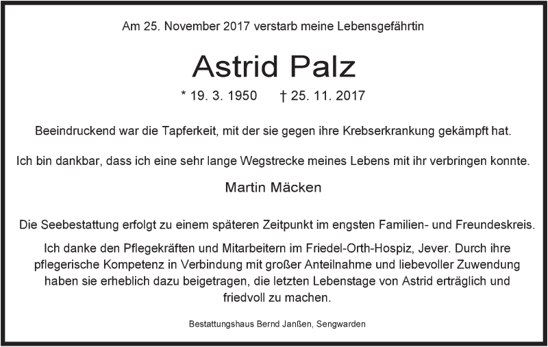  Traueranzeige für Tanja von Häfen vom 29.11.2017 aus Rhein-Zeitung