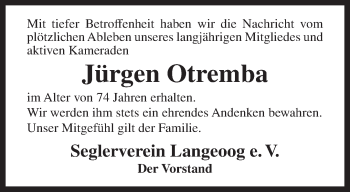 Traueranzeige von Jürgen Otremba von Rhein-Zeitung