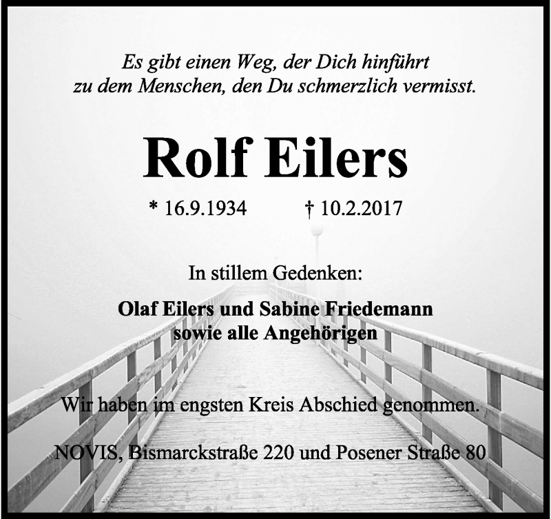  Traueranzeige für Rolf Eilers vom 25.02.2017 aus Wilhelmshavener Zeitung