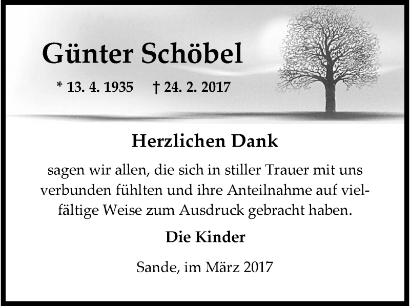  Traueranzeige für Günter Schöbel vom 18.03.2017 aus Wilhelmshavener Zeitung