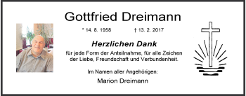 Traueranzeige von Gottfried Dreimann von Wilhelmshavener Zeitung