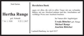 Traueranzeige von Hertha Runge von Anzeiger für Harlingerland