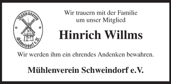 Traueranzeige von Hinrich Willms von Rhein-Zeitung
