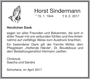 Traueranzeige von Horst Sindermann von Anzeiger für Harlingerland
