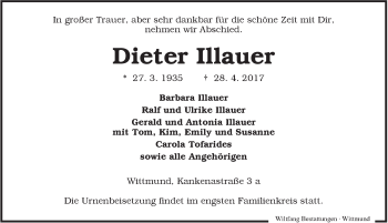 Traueranzeige von Dieter Illauer von Rhein-Zeitung