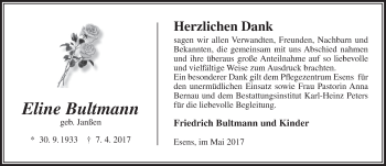 Traueranzeige von Eline Bultmann von Rhein-Zeitung