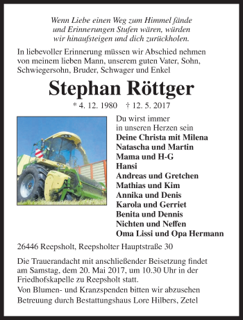 Traueranzeige von Stephan Röttger von Rhein-Zeitung