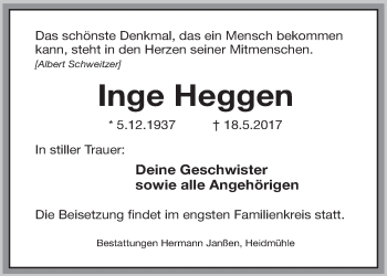 Traueranzeige von Inge Heggen von Rhein-Zeitung