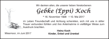 Traueranzeige von Gebke Koch von Rhein-Zeitung