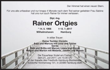 Traueranzeige von Rainer Ortgies von Wilhelmshavener Zeitung