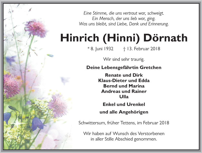  Traueranzeige für Hinrich Dörnath vom 28.02.2018 aus Rhein-Zeitung