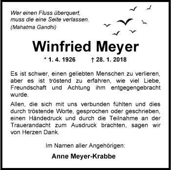 Traueranzeige von Winfried Meyer von Wilhelmshavener Zeitung