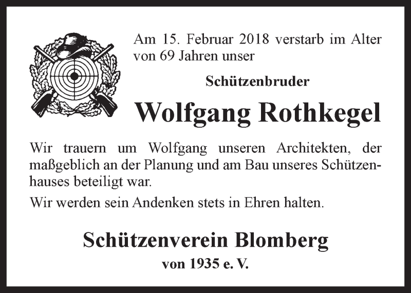  Traueranzeige für Wolfgang Rothkegel vom 20.02.2018 aus Rhein-Zeitung