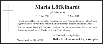 Traueranzeige von Maria Löffelhardt von Rhein-Zeitung